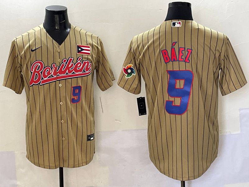 Men Puerto Rico #9 Baez Brown Stripe Joint Name 2025 Nike MLB Jersey style 7